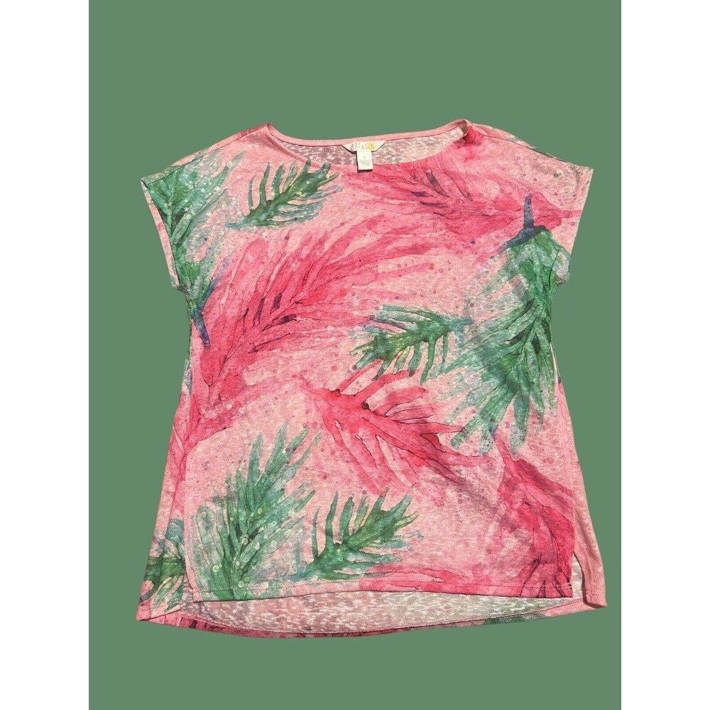 Art & Sol by Ellen Negley Cap Sleeve Artsy Floral Pullover Top Blouse Medium EUC